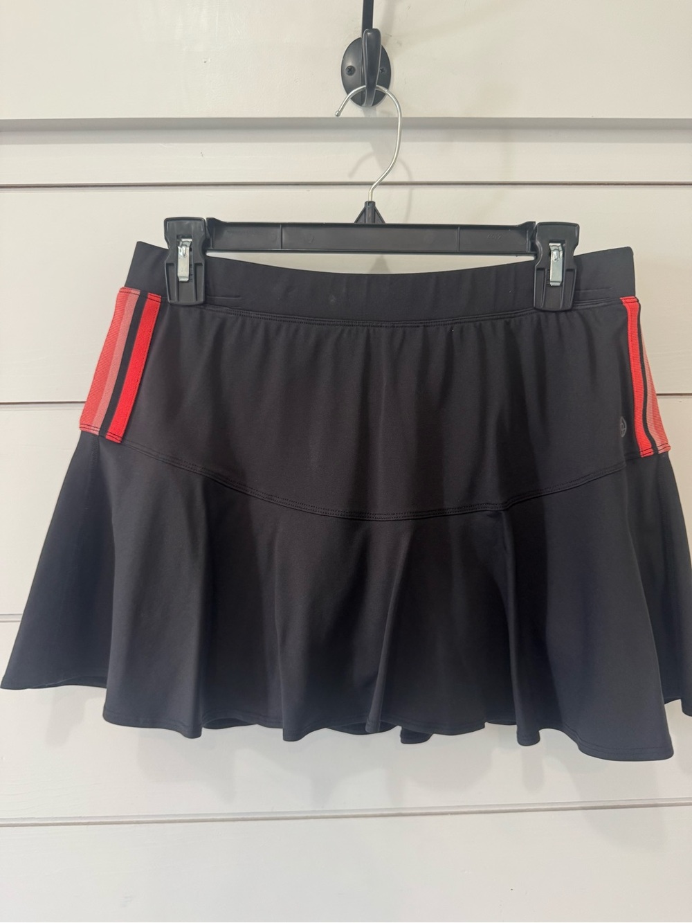 Lija Black Pickleball/Tennis Skirt with Red Stripe Accents